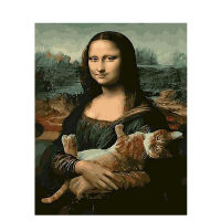 PhotoCustom Oil Paint By Numbers Kits Mona Lisa And Cat Painting By Numbers On Canvas Frame 60x75cm Hand Painting DIY Home Decor