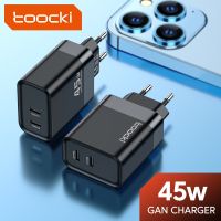 Toocki เครื่องชาร์จ USB C 45W QC 3.0ชาร์จเร็ว2พอร์ต Type C อะแดปเตอร์โทรศัพท์มือถือชาร์จผนังสำหรับ Macbook J15