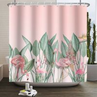 Animal Flamingo Shower Curtain Tropical Green Leaves Floral Waterproof Fabric Bathroom Accessories Curtain Rideaux