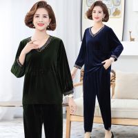 ✳ 2022 mother fashion sportswear two-piece middle-aged womens clothing pleuche leisure suit 50 long sleeve in the spring and autumn day