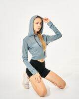 Alexina on-cropped hoodie (Air force blue) เสื้อคลุมออกกำลังกายแบบฮูดดี้ เสื้อกีฬาผู้หญิง