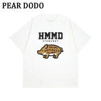 PEAR DODO เสื้อโอเวอร์ไซส์แขนสั้นพิมพ์ลายยาวเกาหลีสำหรับผู้หญิง