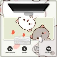 Peach Mochi Cat Cute Mouse Pad Gaming Table Mat Stitched Edge Rubber Extended Mousepad Large Stitched Edge Deskpad Computer Desk Mouse Pad