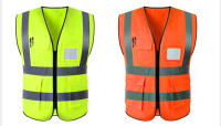 Reflective Vest、ความปลอดภัยเสื้อกั๊กสะท้อนแสงสูงสะท้อนแสงเพื่อความปลอดภัยเสื้อกั๊กมีซิป สีเขียว/ส้ม ไซส์ S-4XL