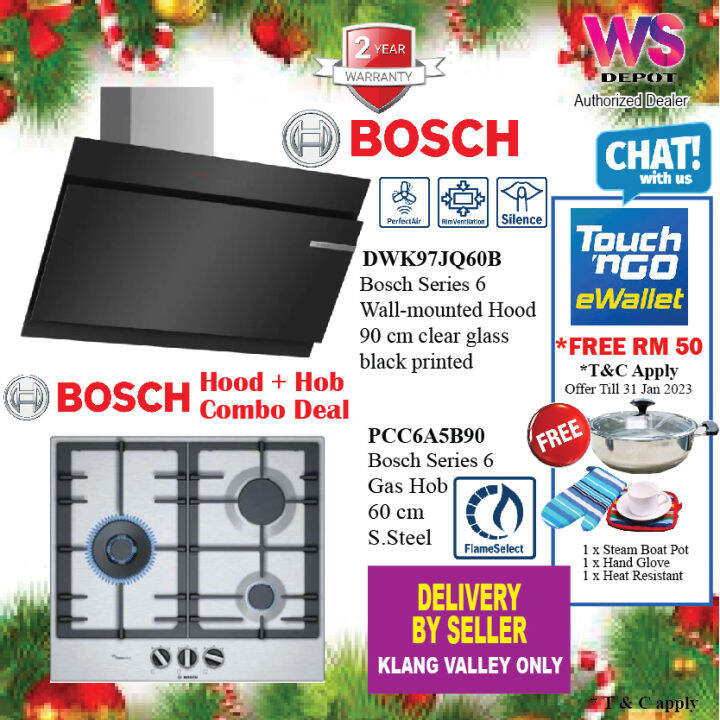 Bosch DWK97JQ60B Series 6 Cooker Hood + Bosch PCC6A5B90 Series 6 LPG