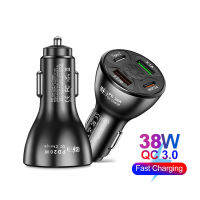 QC3.0 38W USB Type C PD 4พอร์ต Fast Car Charger พร้อมไฟ LED 12-24V อะแดปเตอร์ชาร์จเร็วขึ้นสำหรับโทรศัพท์ Pad อุปกรณ์หลายเครื่อง