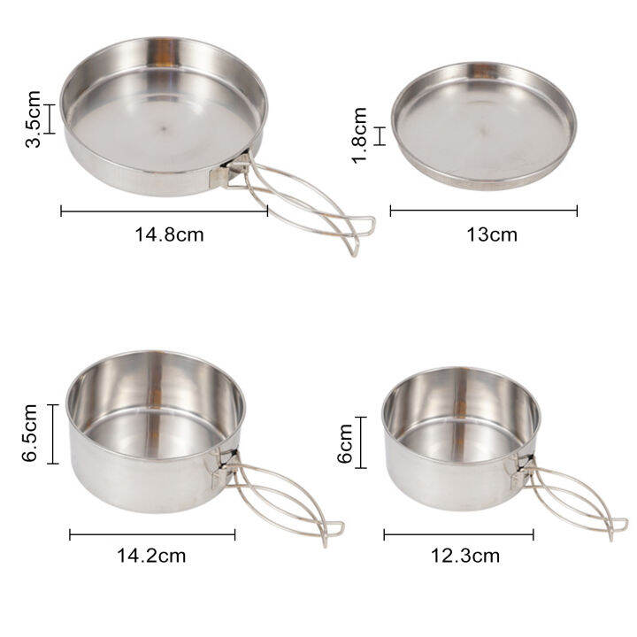 duanyou-หม้ออาหารเครื่องครัวสแตนเลสเกรดอาหารขนาดกะทัดรัด-set-alat-masak-เครื่องครัวสแตนเลสสำหรับการทำอาหารกลางแจ้งเหมาะสำหรับการตั้งแคมป์และปิกนิกชุด4ชิ้นสำหรับ1-3คนน้ำหนักเบาและทนทานสำหรับง่าย