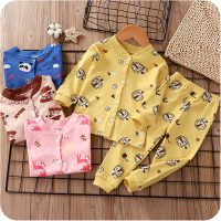 Autumn New Children Cartoon Printed Cardigan Tops Home Clothes Suits Girls Boys Cute Pure Cotton Long Sleeves + Pants Casual Clothing Sets Korean Version Kids Daily Wear T-shirt With Button and Trousers Fall Suit For 0-4 Years