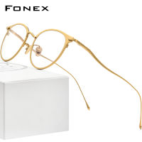 FONEX แว่นตาไทเทเนียมบริสุทธิ์สำหรับผู้หญิงและผู้ชาย,แว่นตากลมน้ำหนักเบามากย้อนยุค2022ใหม่แว่นตาสไตล์วินเทจสไตล์เกาหลีสีเงินแว่นตามีสไตล์วัยรุ่น8509