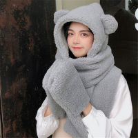 2021 Bear Ear Beanies Cute Bear Woman Hat Scarf Gloves Three-Piece Plush Thickened Ear Protection Warm Scarf Hat Female