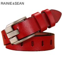 Rainie Sean Merah Wanita Belt Pin Gesper Kulit Asli Ikat Pinggang untuk JEANS Kulit Asli Cowskin Solid Berkualitas Tinggi Wanita Belt 110 Cm