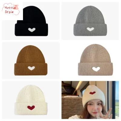 DGJKF หมวกหน้าหนาว งานปัก หมวก skullies beanies รัก ทำด้วยผ้าขนสัตว์ รูปหัวใจ แฟชั่นสำหรับผู้หญิง สีทึบทึบ สำหรับผู้หญิง