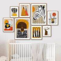 Ethno บทคัดย่อผู้หญิงแอฟริกันสัตว์โปสเตอร์ Wall Art ภาพวาดผ้าใบ Modern Afro รูปแบบภาพศิลปะเด็กตกแต่งบ้าน New