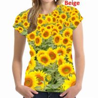 2023 newWomens T-shirt 2023 New Fashion Womens Sunflower Short Sleeve Printed Round Neck Casual T-shirt Loose Tops