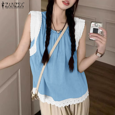 (สินค้ามาใหม่)(จัดส่งฟรี)Fancystyle ZANZEA เสื้อสไตล์เกาหลีของผู้หญิงปักเย็บลายลูกไม้เสื้อกล้ามคอกลมแขนกุดแฟชั่น #9