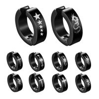 1 piece Punk Men/Women Stainless Steel Ear Clip Earrings Black Pattern No Pierced Fake Ear Circle New Pop Jewelry