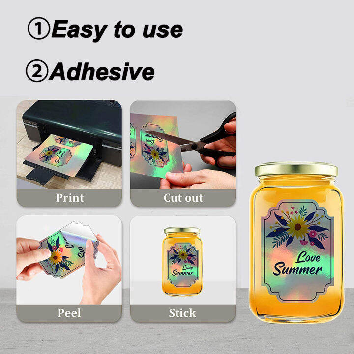 20 Sheets Holographic Sticker Paper A4 Printable Vinyl Sticker Paper ...