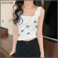 JIAOQI เสื้อกล้ามผู้หญิงแขนกุดเข้ารูปผูกโบว์หวานฤดูร้อน