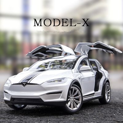 ✅1:20 Tesla โมเดล X รถโลหะผสมรถดัดแปลงรถโมเดลของขวัญสำหรับเด็กไฟเสียง