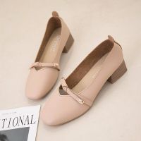 READY STOCK Ladies Flat Shoes Low Heel Shallow Rough Heel Shoes