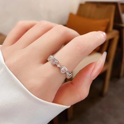 [COD] pink heart zircon ring womens personality open peach stacked with index finger trendy