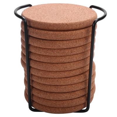 Cork Coasters with Lip for Drinks Absorbent Thick Rustic Saucer with Holder Heat &amp; Water Resistant Best Reusable Natural Round Coasters for Bar Glass Cup Table