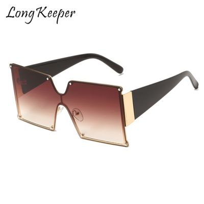 Oversize Brown Sunglasses Women/Men 2020 Rimless Gradient Sun Glasses Luxury Brand Vintage Shades Eyeglasses UV400 Oculos de sol