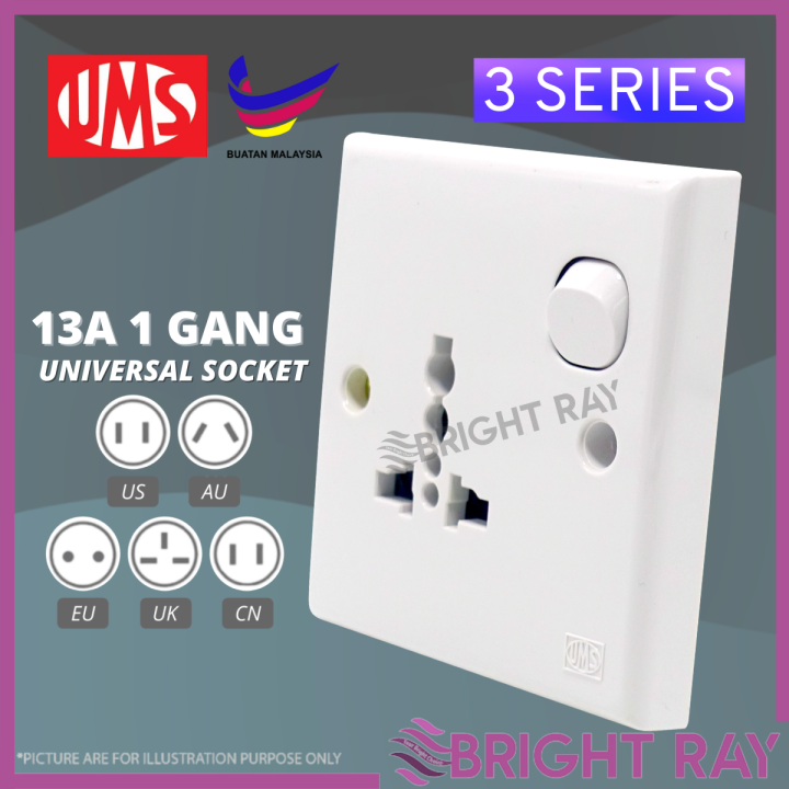 UMS 3 SERIES 13A 1Gang Universal Switched Socket Outlet Electrical Wall ...