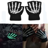 ✘ Adult Solid Color Acrylic Half Finger Gloves Skull Gripper Print Riding Non-Slip Wrist Gloves Warm Knit Gloves