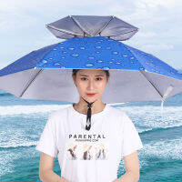 ร่มแบบสวมคลุมศีรษะสองชั้นยืดหยุ่นพับได้รังสียูวีและฝนหมวกป้องกันเหมาะสำหรับการตั้งแคมป์ชายหาด