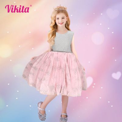 VIKITA Girls Butterfly Dress Kids Cotton Dress With Flare Sleeve Kids Summer Dresses For Girls Children Embroidery Vestidos