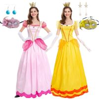 Princess Peach Adult Cosplay Costume Girls Fancy Dress Mother Daugter Party Prom Halloween Clothing For Women Dress Up Outfits