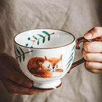 Nordic R Ceramic Coffee Mugs Hand-Painted Breakfast Milk Tea Juice Cup with Handle Household Forest Animal Kitchen Drinkware