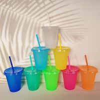 5Pc 500Ml Creative Water Cup Sequin Sparkling Powder Straw Cup Plastic Multi Specification Straw Design Comfortable Beverage Cup