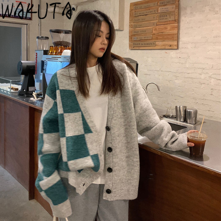 wakuta-patchwork-plaid-sweater-cardigan-women-autumn-winter-2021-japan-fashion-streetwear-casual-long-sleeve-v-neck-knit-coats
