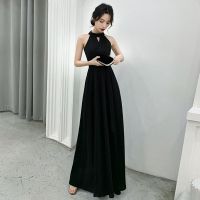 Golf Gear Black evening dress for women 2023 new style long high-end light luxury niche halter neck celebrity petite birthday party