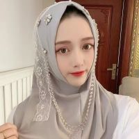 【YF】 Muslim Women Shawl Headscarf Freeshipping Pearl Summer Malaysia Chiffon Scarf  Hat Prayer Kufi Saudi Arabia Headwraps 2023