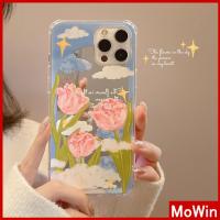 iPhone Case Acrylic HD Mirror Laser Airbag Shockproof Protection Camera Cute Oil Painting Pink Flowers Compatible For iPhone 11 iPhone 13 Pro Max iPhone 12 Pro Max iPhone 7 Plus xr