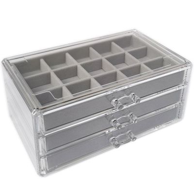 Three-Drawing Multi-Frame Acrylic Flannel Storage Box Jewelry Necklace Finishing Box Earrings Ring Display Stand Tray