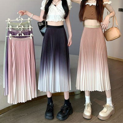 Fashionable Gradient Color Pleated Skirt For Women 2023 Spring/Summer Drooping Slimming Covering Elegant A- Line Organ Large Swing