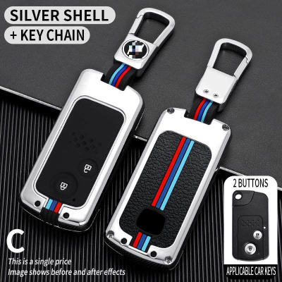 Key Fob Cover with Keychain Premium Metal Shell &amp; Soft Silicone Full Protection Key Case Holder for Honda 2/3 Button Acura MDX RDX TL TSX ZDX Accord Corolla Accessories