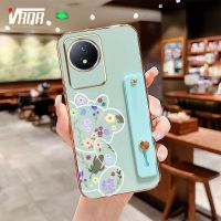 VRQR เคสโทรศัพท์หมีน่ารักพร้อมขายึดสีเดียวกันสำหรับ Vivo Y02 Y02A เคส Y02T ตัวปกป้องกล้องถ่ายรูปกันกระแทกฝาหลังซิลิโคนแบบนิ่ม