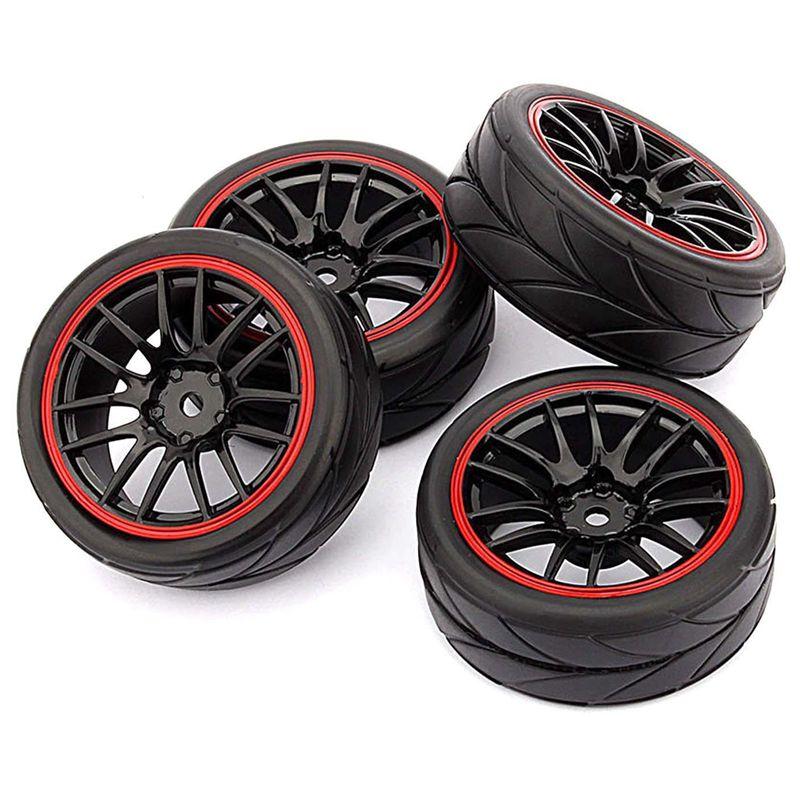 4PCS 7 Tires with Pentagram Wheel Rims for RC1:10 On Road Rally Car 