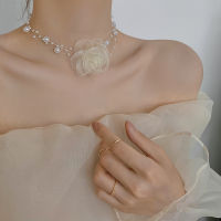 Clavicle Chain Pearl Rope Aesthetic Big Rose Flower Women Necklace Romantic Choker Elegant