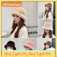 SHIWEIWU2558285 ตุ๊กตาผ้าพลัฌ หมวกทรงถัง หนาขึ้น สีทึบทึบ หมวกชาวประมงหมวก ลำลองแบบสบายๆ ฤดูหนาวฤดูใบไม้ร่วงฤดูหนาว หมวกขนฟู สำหรับผู้หญิง