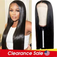 Brazilian Hair Bone Straight Transparent Human Hair Wig 4X4 Lace Closure Wigs For Women Pre Plucked Clearance Sale Natural Color