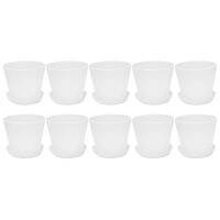 10X Plastic Plant Flower Pot Planter with Saucer Tray Round Gloss Home Garden Decor, White Upper Caliber -, 10cm