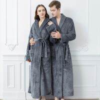 【CC】✕┋♠  Warm Coral Fleece Bathrobe Men Kimono Robe Sleepwear Large Size Thickened Male Female Couples