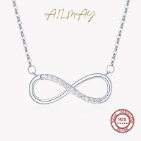 Ailmay 100 925 Sterling Silver Infinite Love Pendant Necklace For Women Dazzling Clear Zircon Fine Accessories Jewelry GIFT