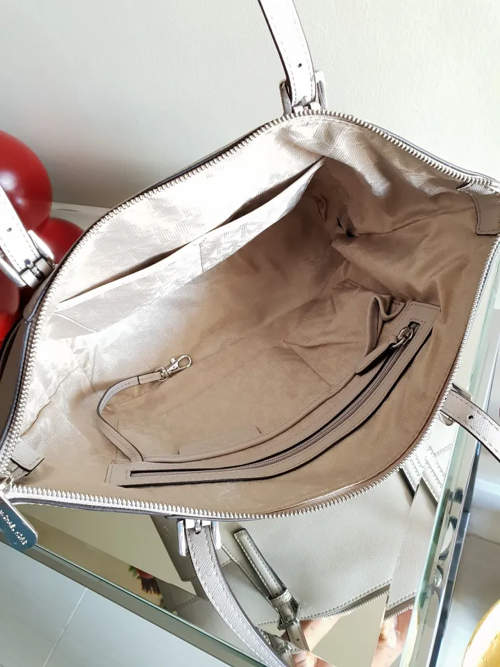 Original Michael Kors Medium Jet Set Crossgrain Pocketed Classic Leather Tote  Bag - Brown